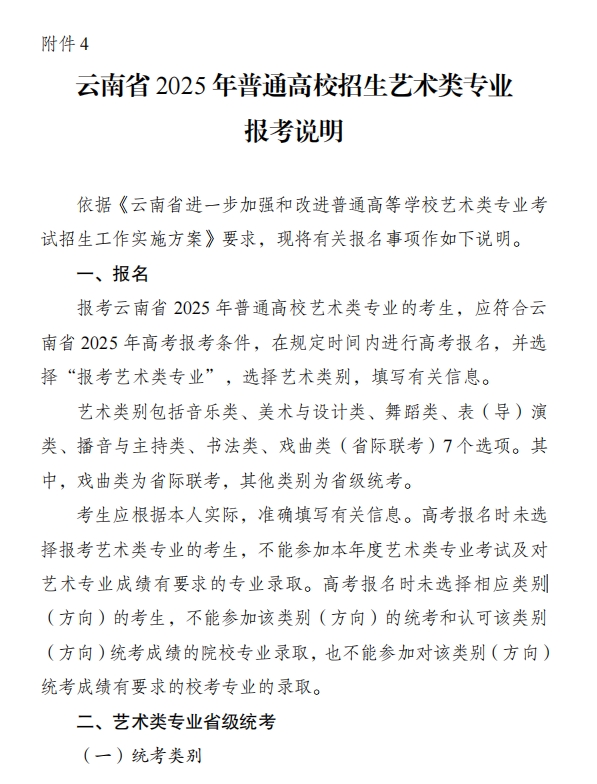 云南省 2025 年普通高校招生艺术类专业 报考说明.pdf