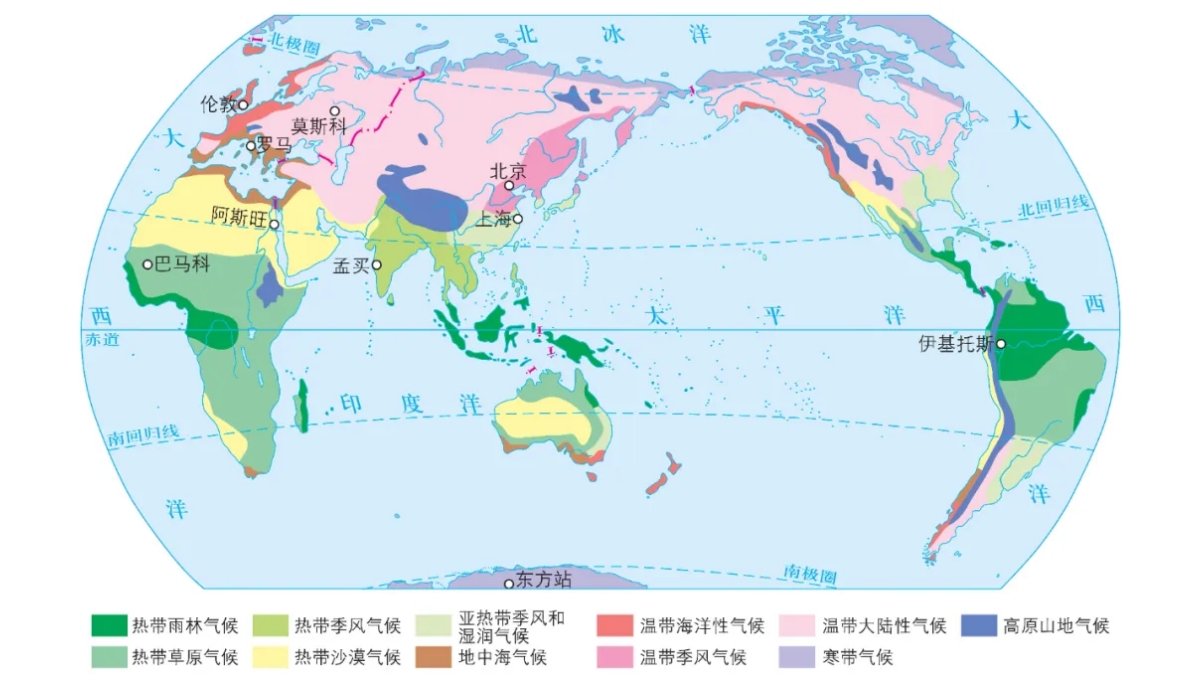 世界气候类型分布图及气温、降水直方图
