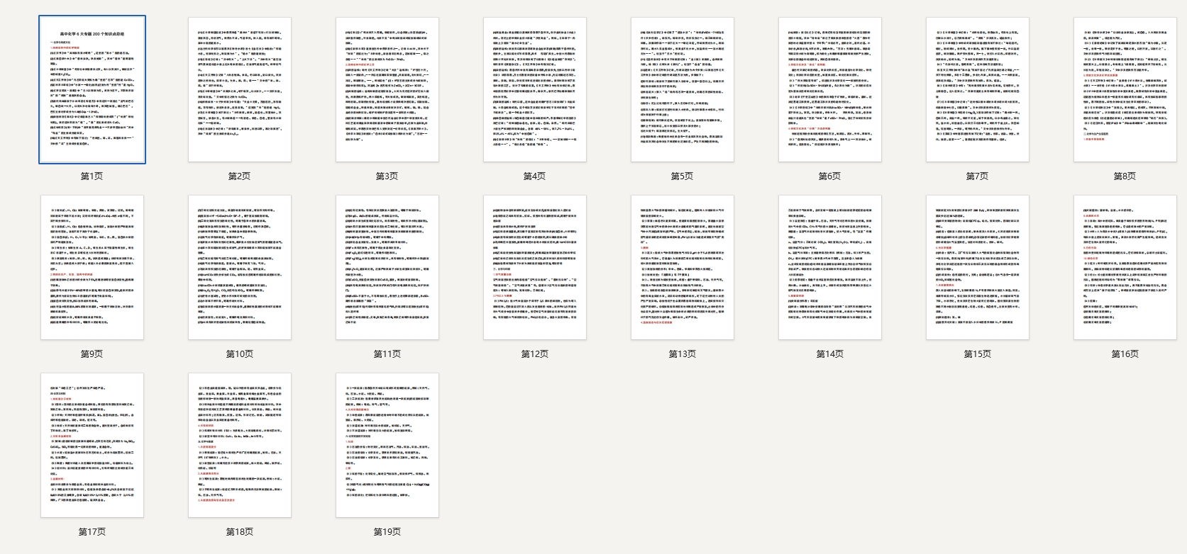 高中化学6大专题200个知识点总结