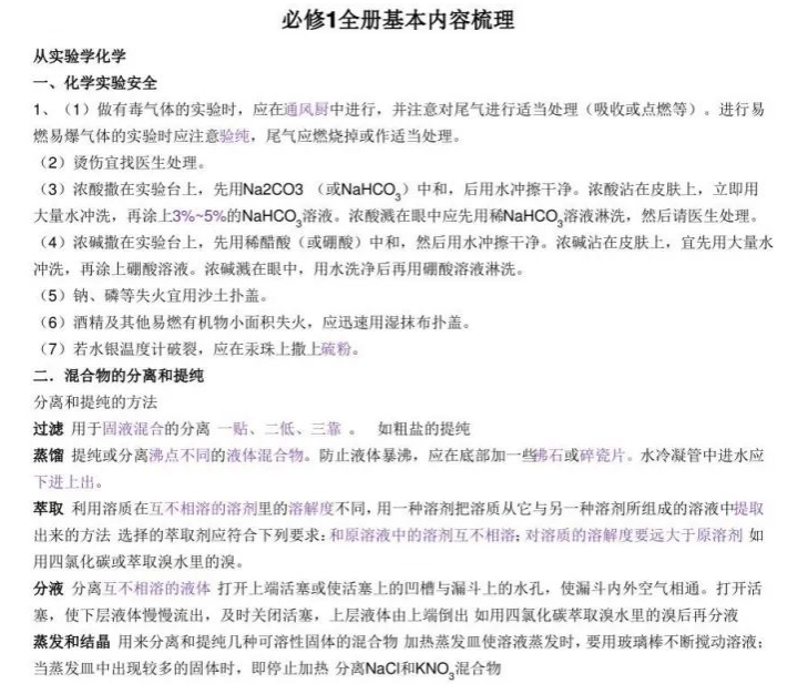 高中化学必修1-2全册基本内容梳理