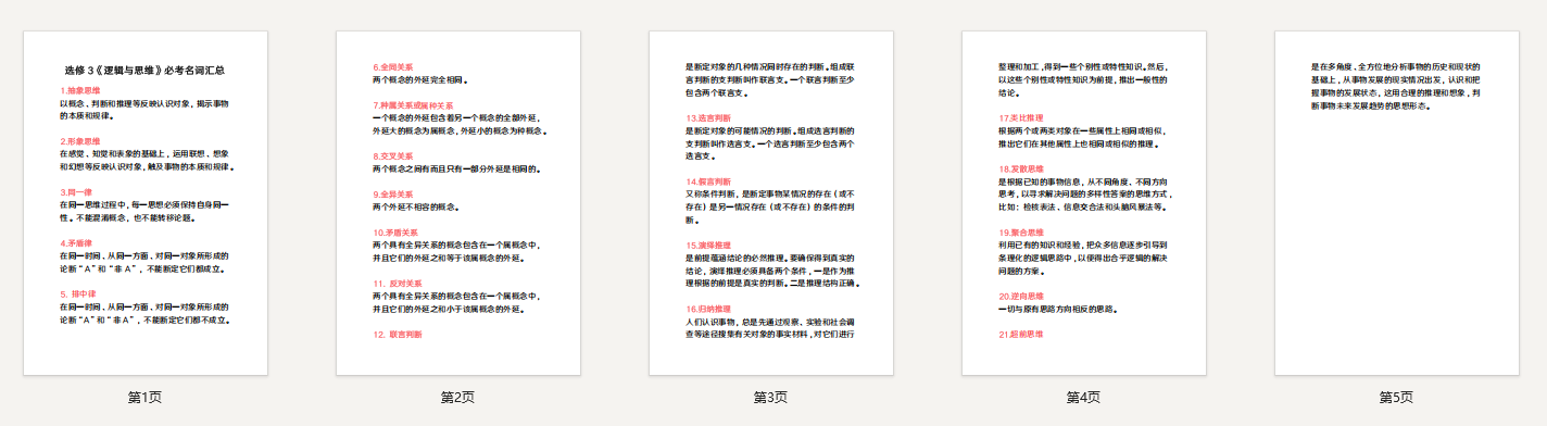 高考政治:选修3《逻辑与思维》必考名词汇总