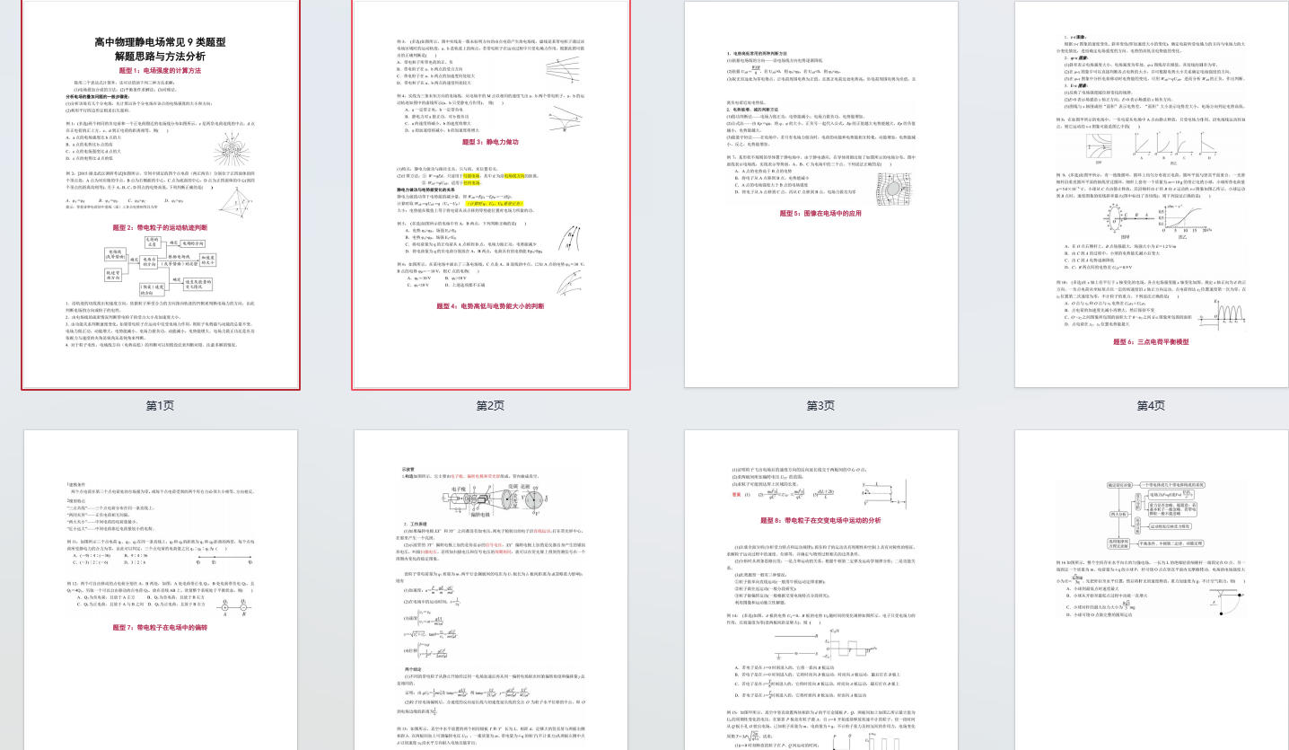 高中物理静电场常见9类题型