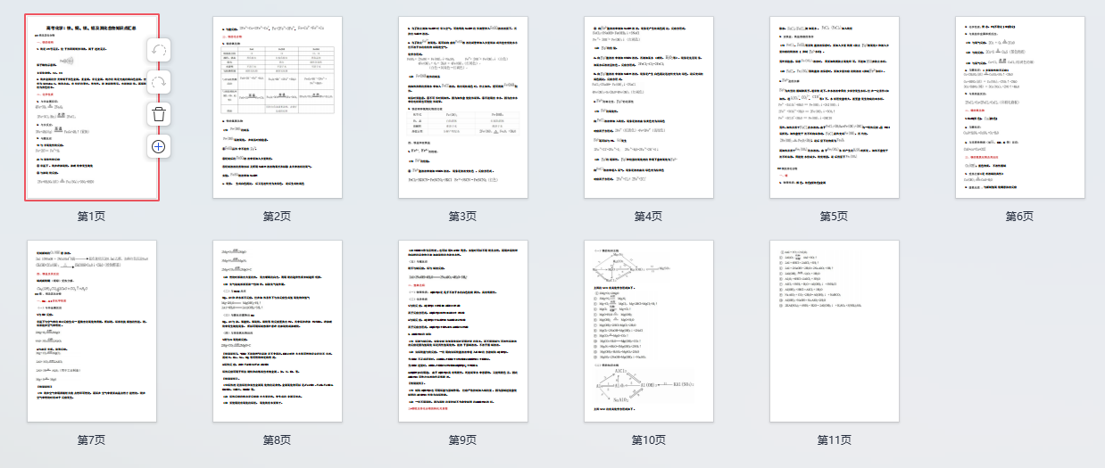 高考化学：铁、铜、镁、铝及其化合物知识点汇总
