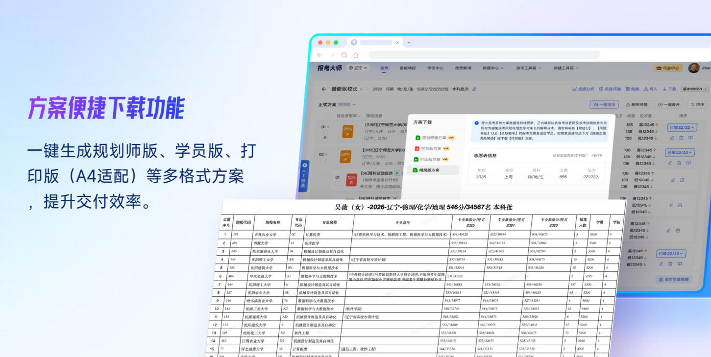 高考志愿填报系统功能详解：适合规划师的专业版长什么样