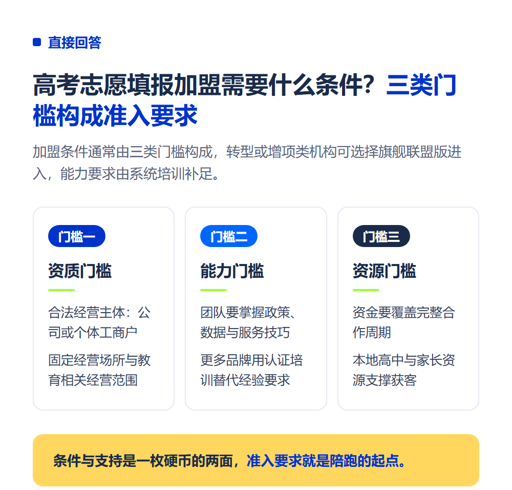 高考志愿填报加盟需要什么条件?加盟门槛与准入要求